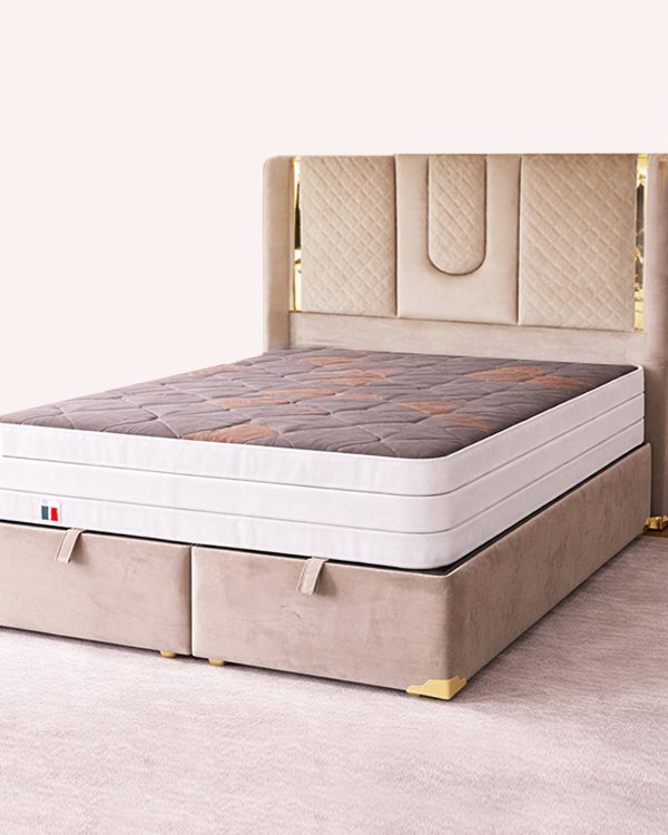 Cadre de lit - sommier coffre a lattes avec tête de lit Pique accordeon doree 6