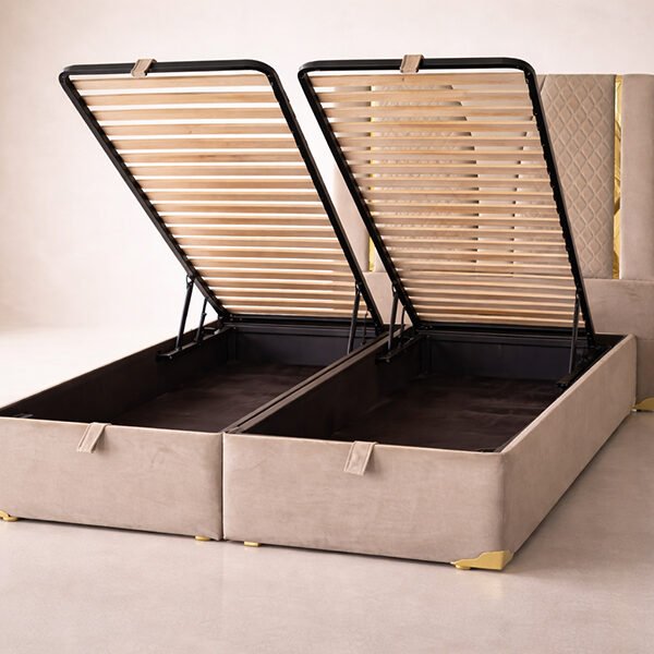 sommier coffre a lattes avec tête de lit Pique doree 5